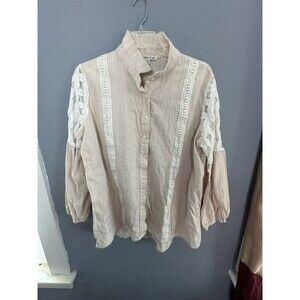 Tassels N Lace 3XL Lace and Linen Blouse Beige with Lace Sleeves, Peasant, Boho